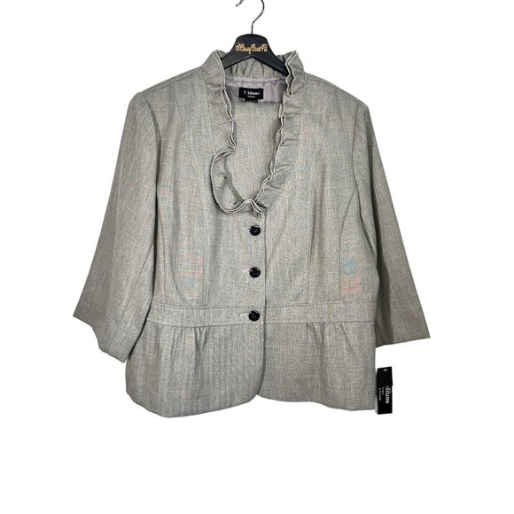 T. Milano Gray Ruffle 2-Piece Suit Set Blazer & Skirt Size 16W - Picture 8 of 12